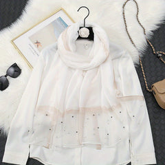Organza Block Scarf Beads Decor Casual Shawl Women Outdoor Windproof Head Wrap
