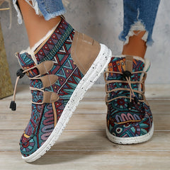 Ethnic Pattern Plush Lined Furry Snow Boots for Winter
