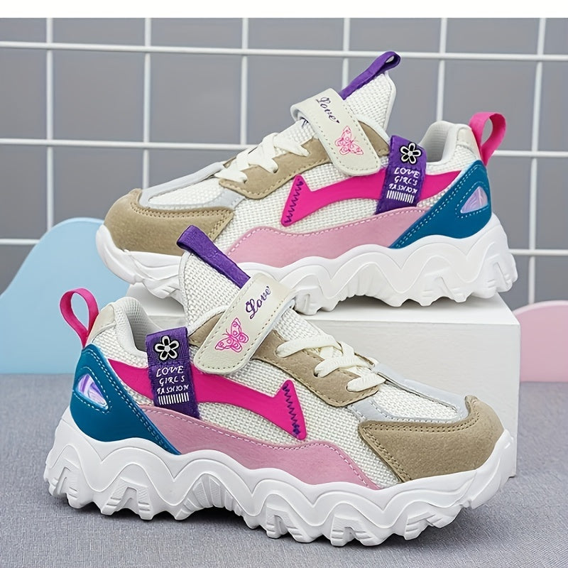 Girls' Low Top Mesh Sneakers Hook And Loop Fastener Lightweight Anti Slip Shoes
