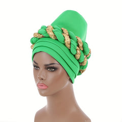 Green Sequin Twisted Braided Turban Head Wrap