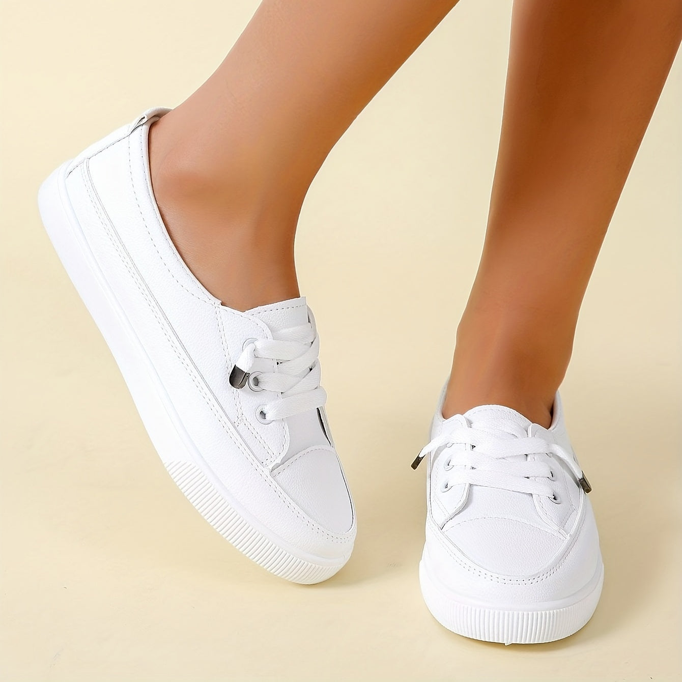 Lace Casual Flat Shoes PU Leather Women's Footwear