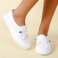 Lace Casual Flat Shoes PU Leather Women's Footwear