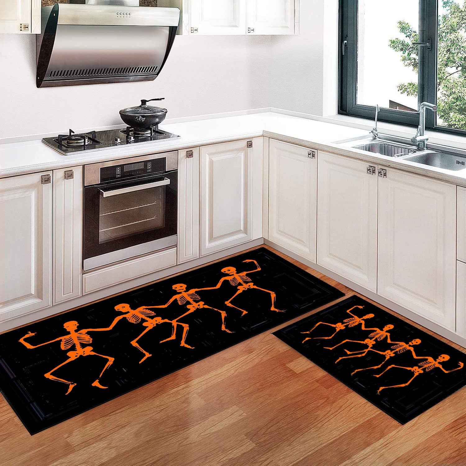 2pcs Halloween Skull Kitchen Mat Non Skid Washable Carpet