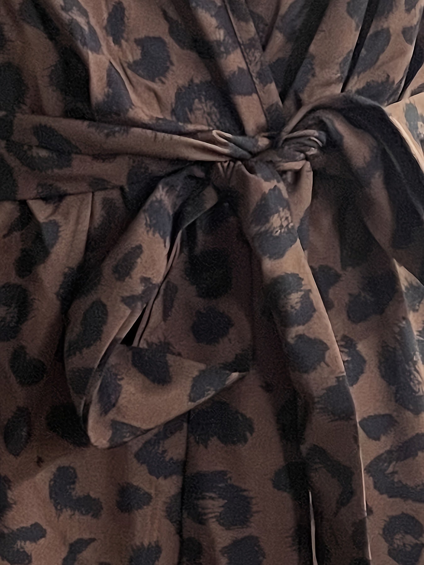 Leopard Print Lantern Sleeve Surplice Neck Dress With Belt