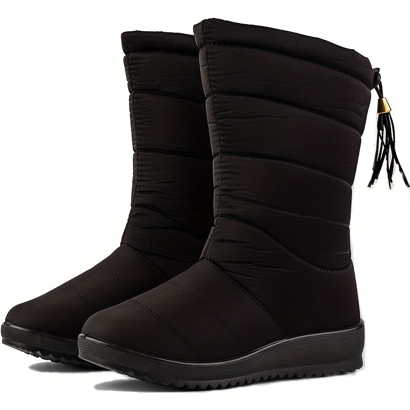 Fur Lined Snow Boots Waterproof Platform Mid Calf Chunky Heels