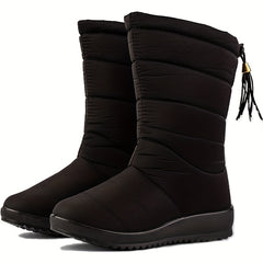 Fur Lined Snow Boots Waterproof Platform Mid Calf Chunky Heels