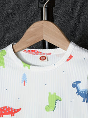 2pcs Dino Graphic Print Pullover & Pants Set for Baby Boys & Girls
