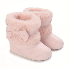 Bowknot Comfortable Baby Girls Fleece Boots for Indoor Walking
