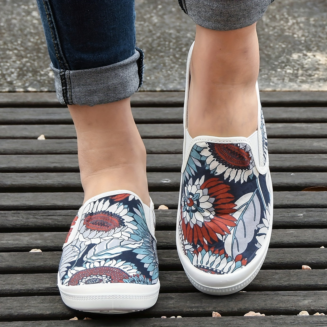 Floral Pattern Shallow Mouth Casual Shoes