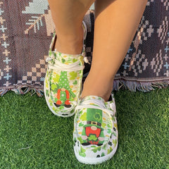 Flat Skate Shoes Four Leaf Clover Gnome Pattern Couple Shallow Mouth Casual Shoe