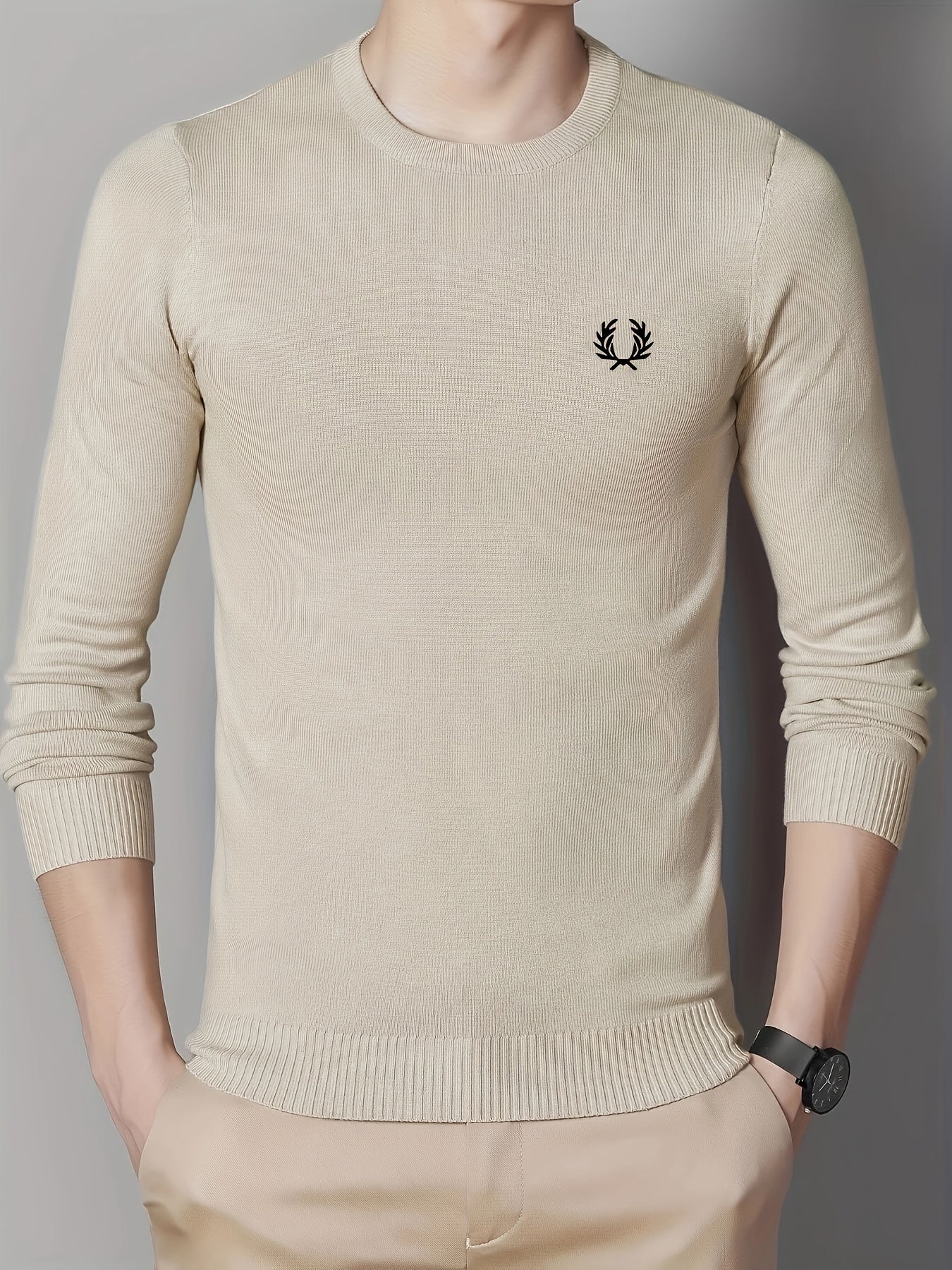 Men's Warm Wreath Pattern Crew Neck Knit Sweater