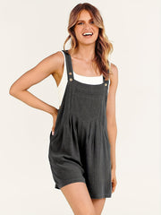 Pleated Pocket Romper Jumpsuit Button Loose
