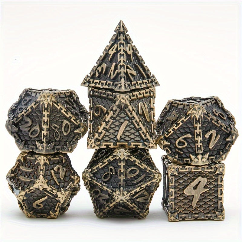7pcs Dragon Scale Polyhedral Metal Dice Set Halloween Party Supplies