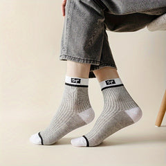 Men's Block Crew Socks Breathable Comfy Casual Unisex Socks