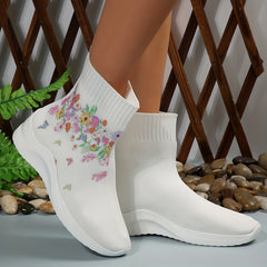 Women's Butterfly Floral Knit Ankle Boots Stretch Sock Shoes
