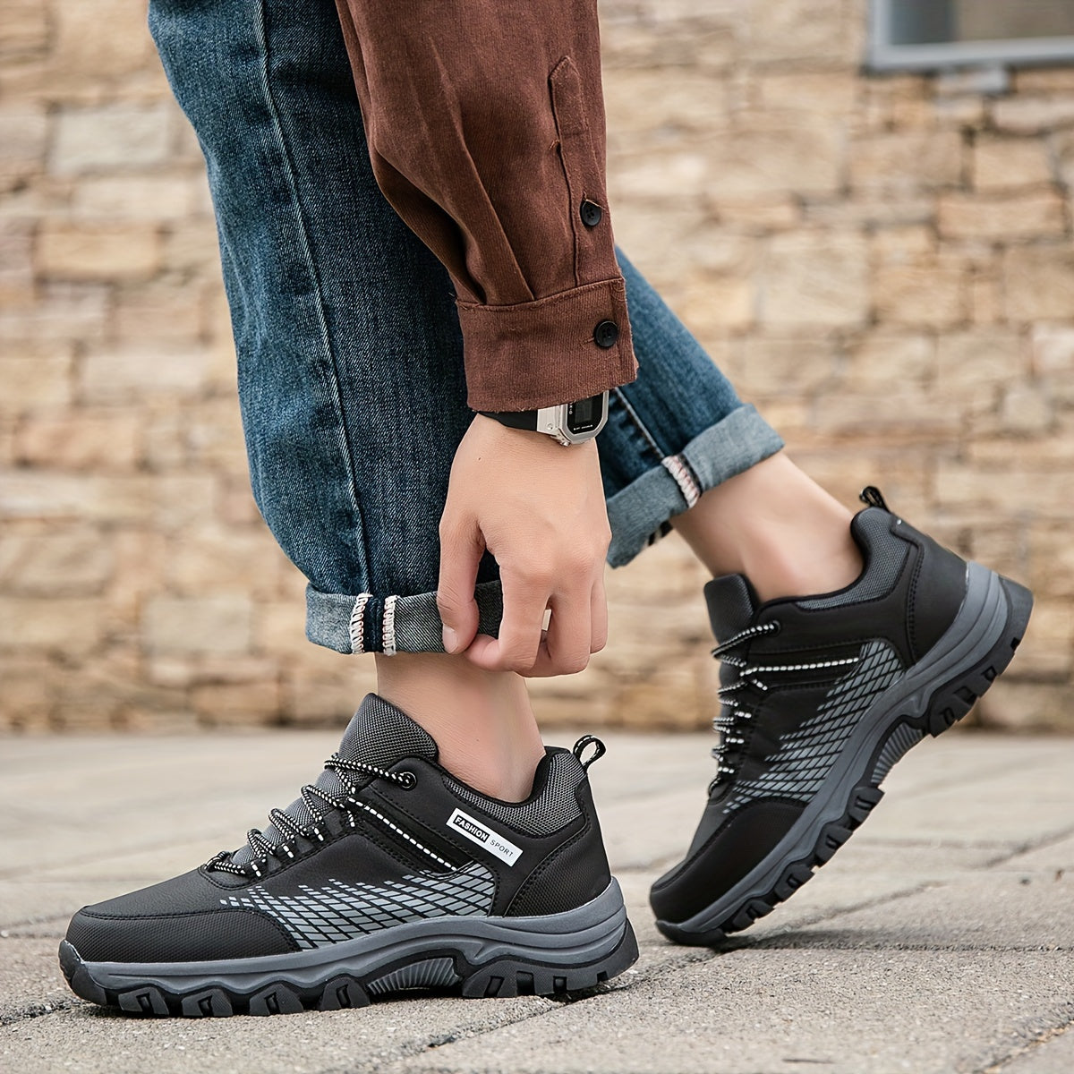 Men's Low Top Lace Up Sneakers for Outdoor Activities