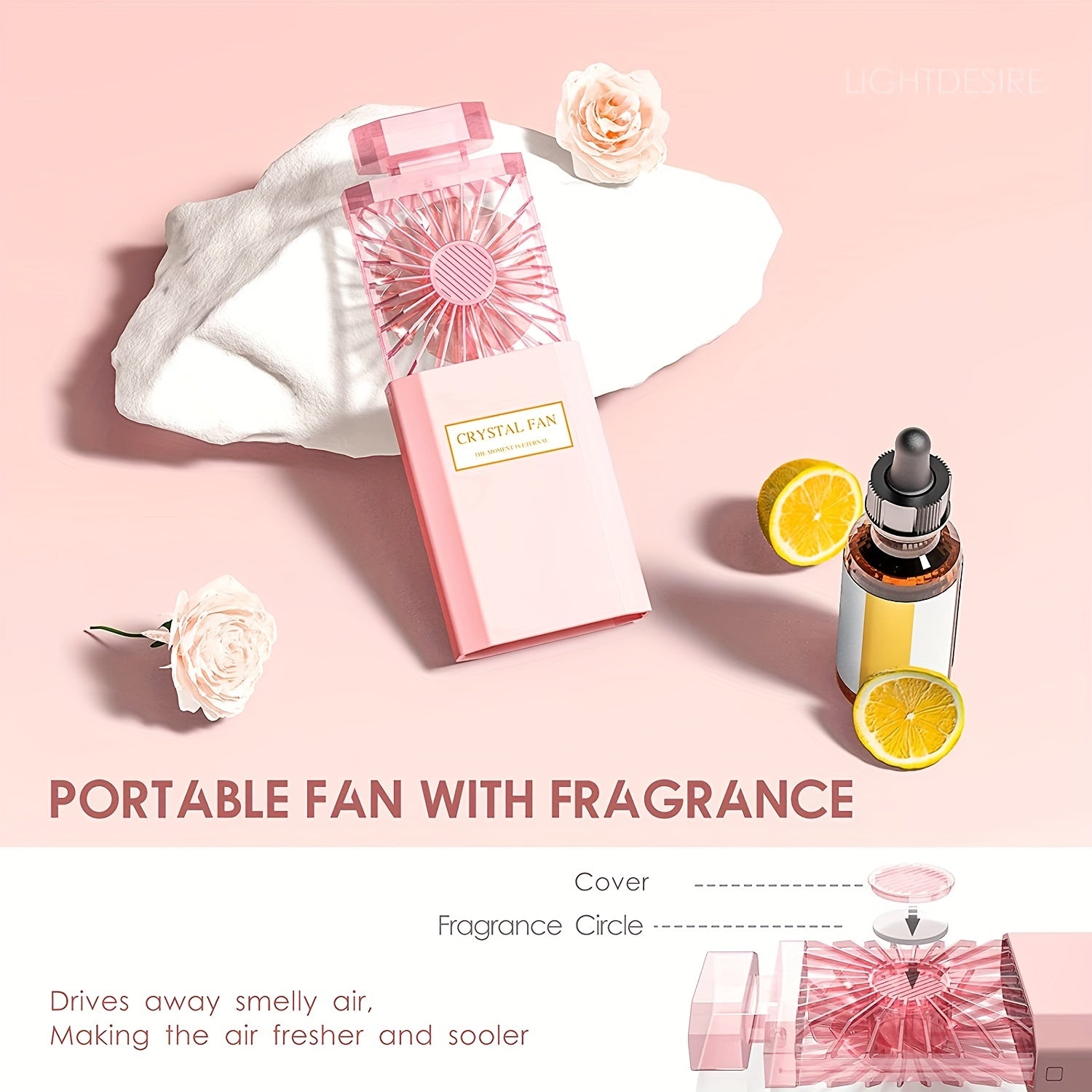 Portable Handheld Fan w/Fragrance 3 Gears Rechargeable Small Desk Fan