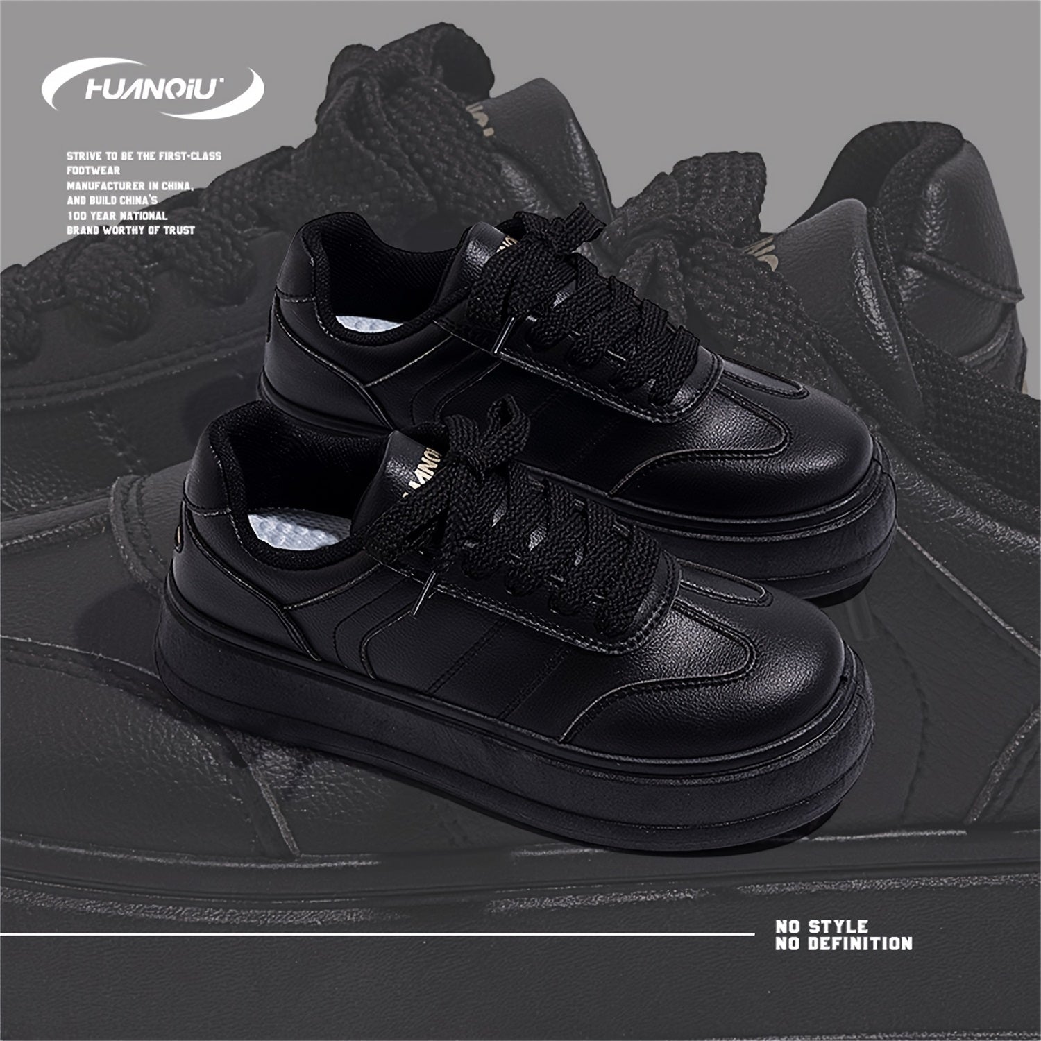 HUANQIU Women's Thick Sole Lace-up Skate Shoes Comfortable Sports Sneakers