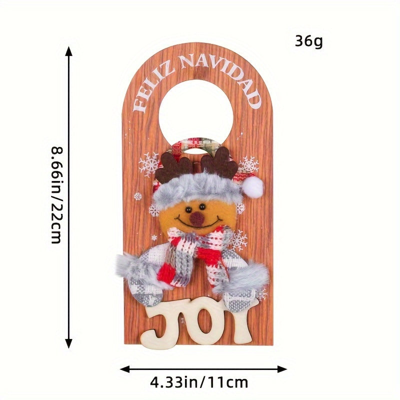 Christmas Door Handle Wooden Sign Hanging Decoration Santa Claus Reindeer