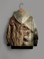 3D Lion Head Print Kid's Hoodie Unisex Pullover Casual Hooded Top
