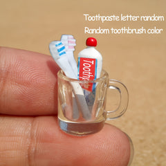 Toothbrush & Toothpaste Set in Resin Cup for Dollhouse Bathroom