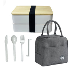 Japanese Style Lunch Box with Insulation Bag Bamboo Lid Large Capacity