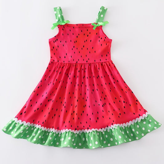 Watermelon Print Thin Strap Dress for Toddler Girls