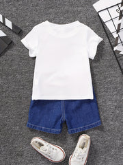 Boys Dinosaur T-Shirt & Denim Shorts Set