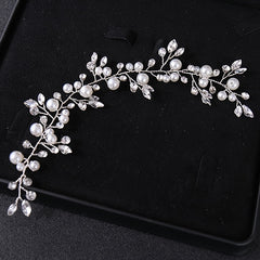 Silvery Faux Pearl Wedding Headband Crystal Hairband For Bride
