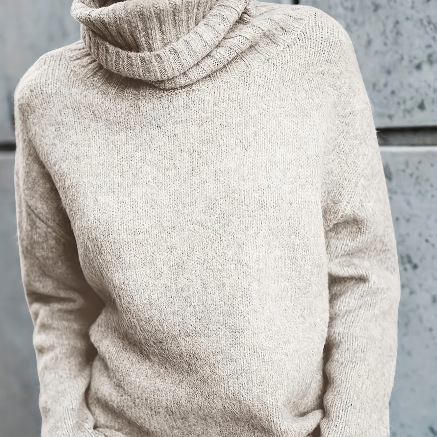 Solid Turtleneck Sweater Split Warm Knitted Jumper