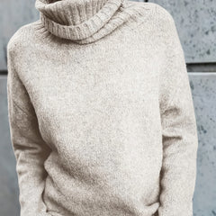 Solid Turtleneck Sweater Split Warm Knitted Jumper