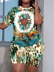 Women's Plus Sunflower & Random Print Tee & Shorts Set