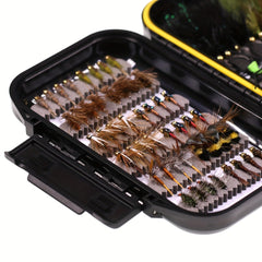 64pcs Fly Fishing Flies Kit Dry Wet Flies Baits Waterproof Box Fishing Gear