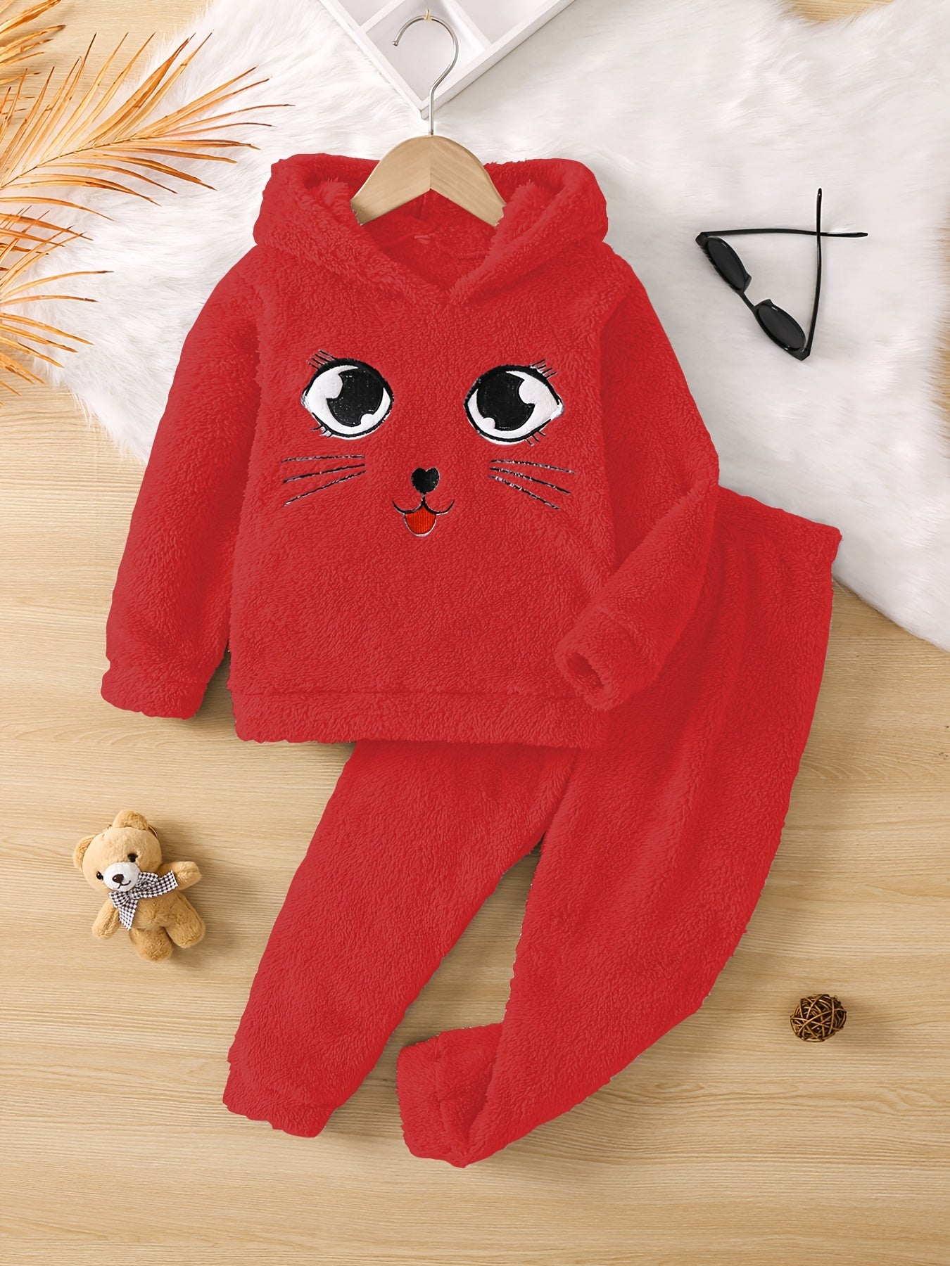 Girls Cartoon Fleece Hooded Sweatshirt & Pants Set