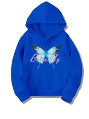 Girls Butterfly Print Hooded Sweatshirt Top Youth Girls' Long Sleeve Hoodie