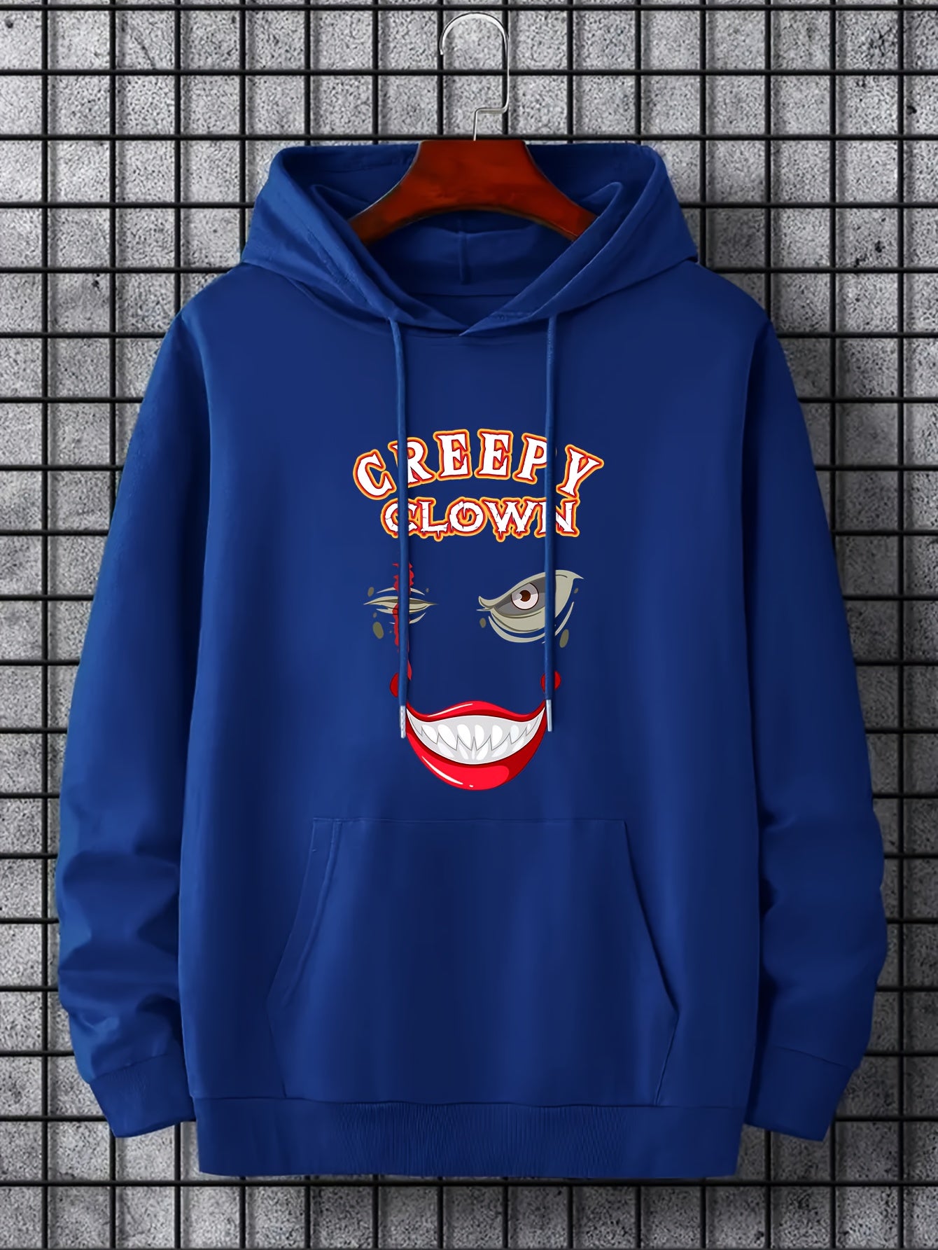 Men's Creepy Clown Print Hoodie Active Drawstring Hooded Sweatshirt