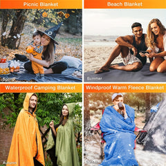 DUKUSEEK Hooded Stadium Blanket Waterproof Windproof Outdoor Fleece Blanket