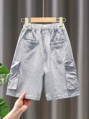 Boys Shorts Patch Zipper Pockets Casual Comfortable Breathable For Summer Kids