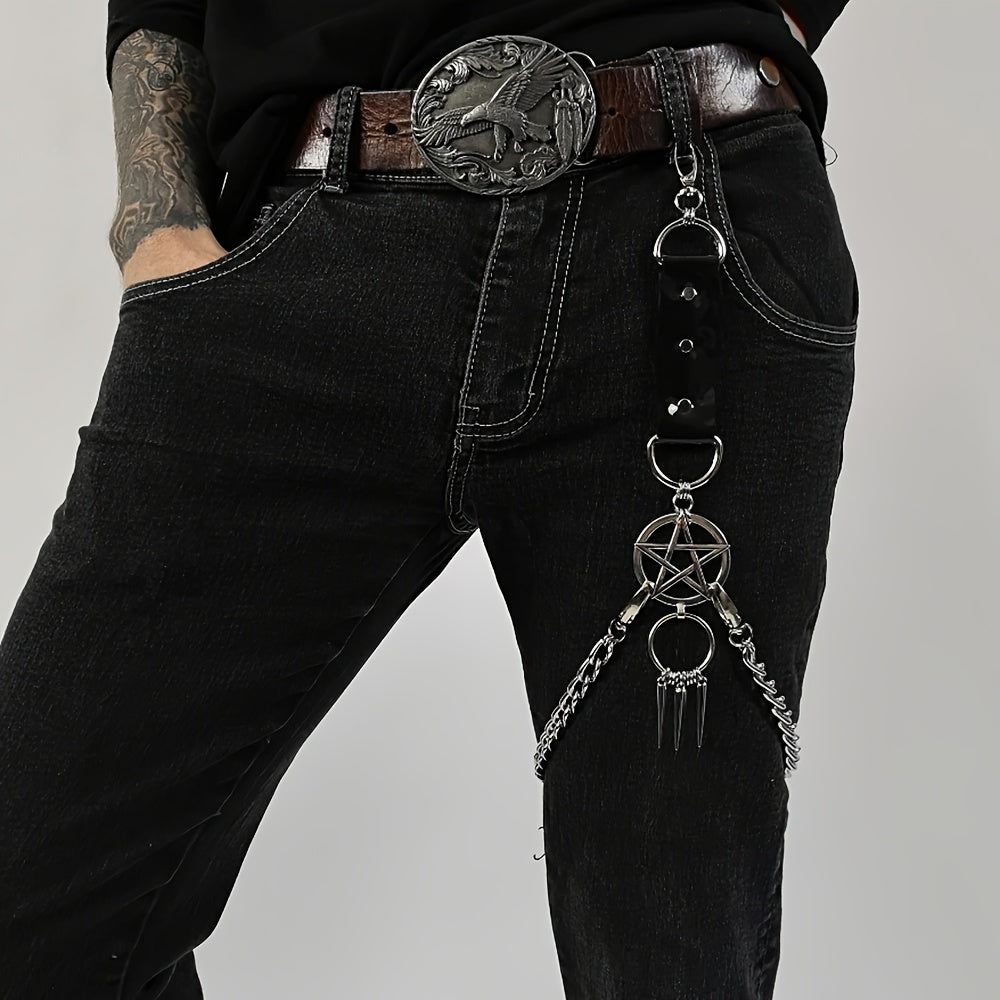 Pentagram Leg Chain Harness Gothic Leg Strap Hip Hop PU Leather Rivet Belt Haraj
