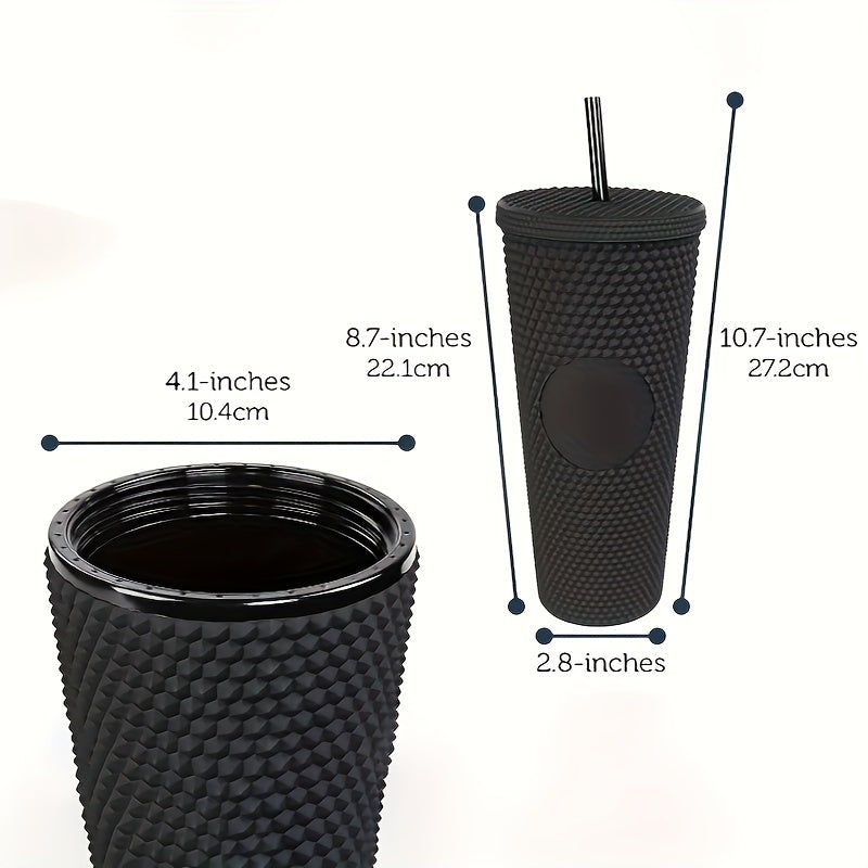 710ml Double Layer Plastic Water Cup Durian Texture Straw Cup