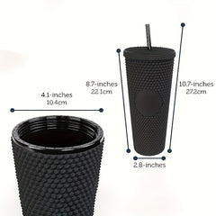710ml Double Layer Plastic Water Cup Durian Texture Straw Cup