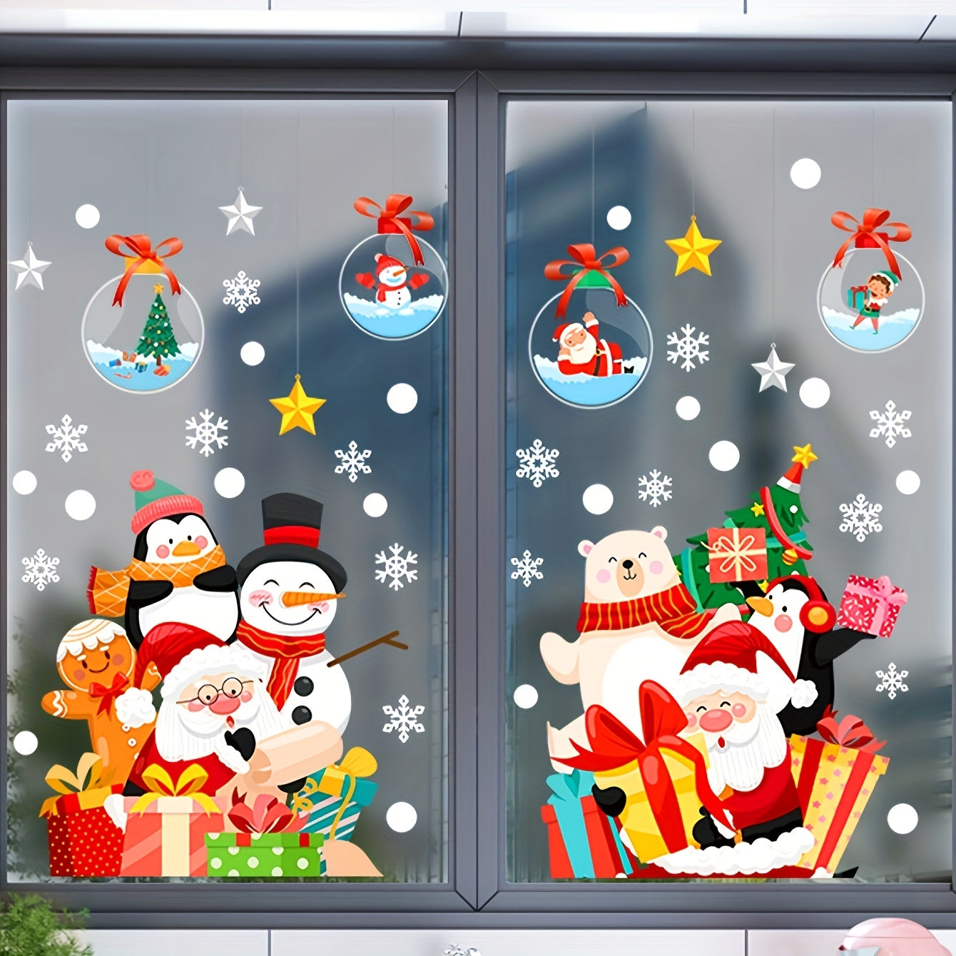 2pcs Christmas Window Stickers Santa Claus Snowman Decor