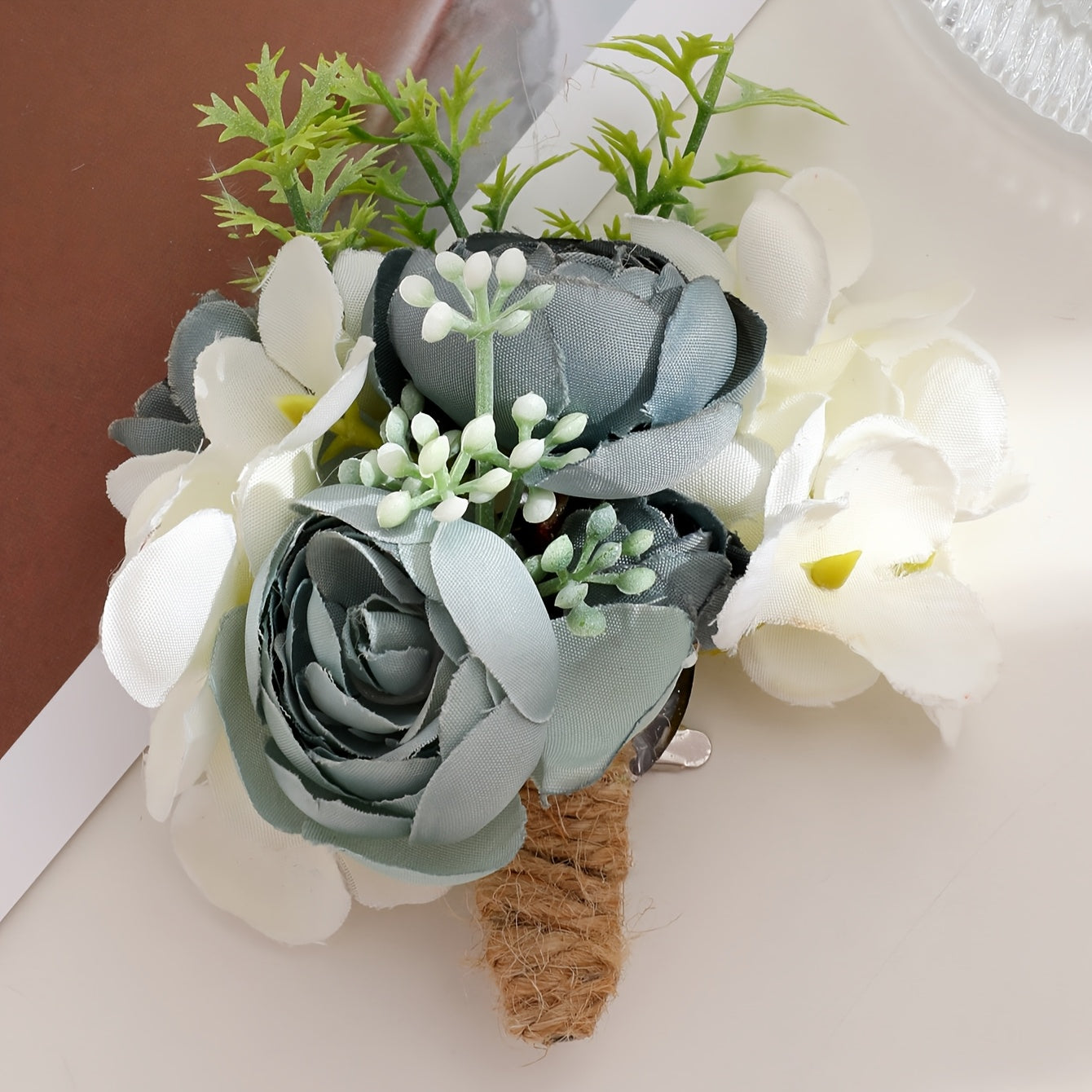Rustic Rose Boutonniere with Twine Tie Romantic Corsage for Groom Wedding