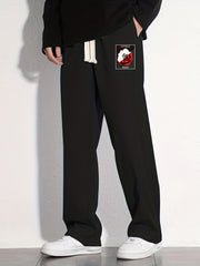 Rose Pattern Joggers Men's Casual Loose Fit Drawstring Pants Spring Summer