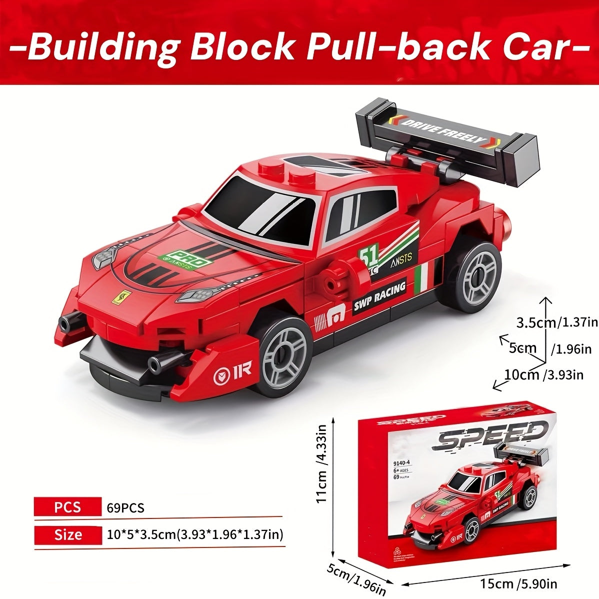 6pcs Mini Car Building Blocks Toy Pull Back Car Model ABS Material