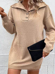 Plus Size Casual Sweater Dress Women's Plus Solid Half Button Turn Down Collar