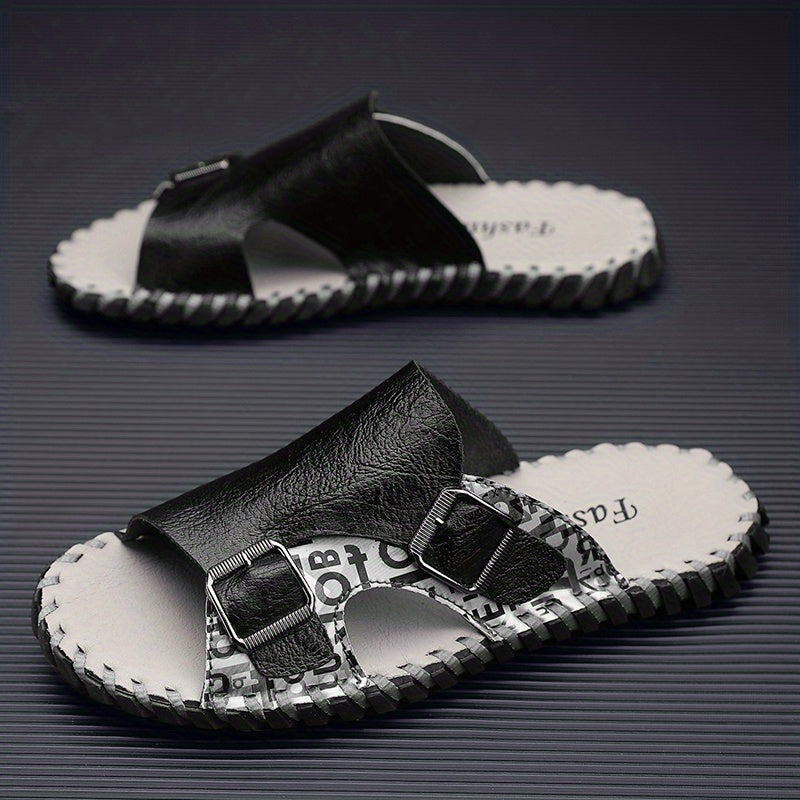 Men's Casual Slip On Slide Sandals with Buckle Strap