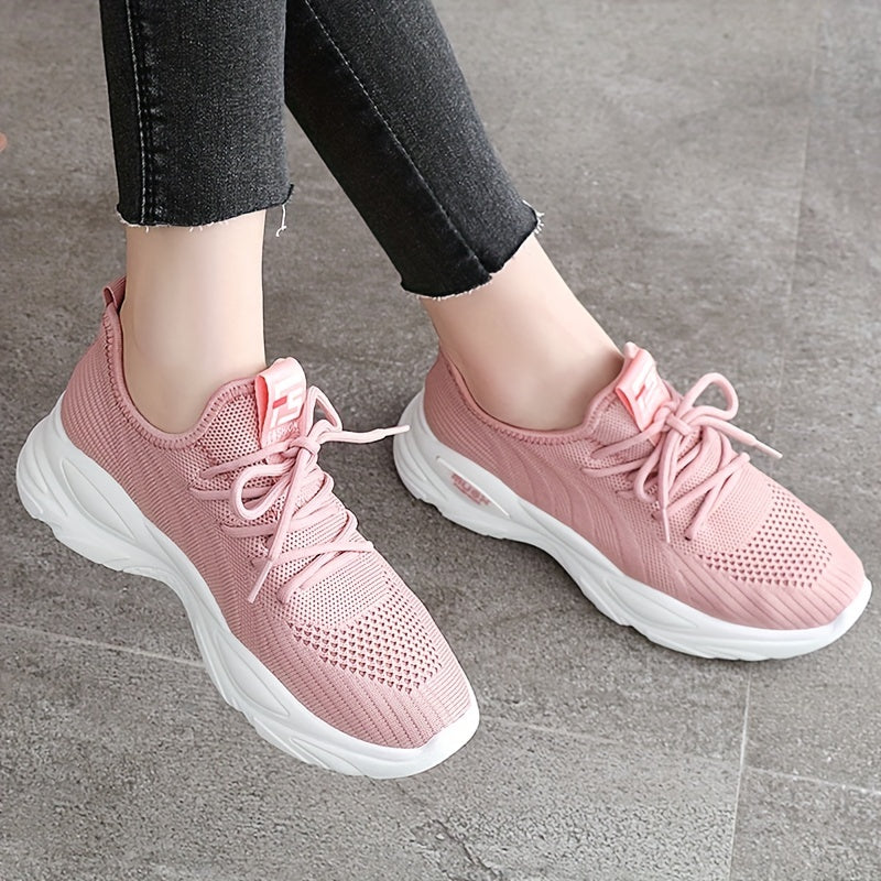 Women's Knit Sneakers Lace Up Running Shoes Soft Sole Comfort