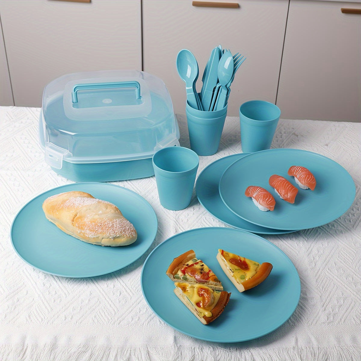 21pcs Outdoor Picnic Cutlery Set with Storage Box