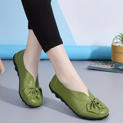 Women's Bowknot Loafers Leather Slip On Comfortable Shoes